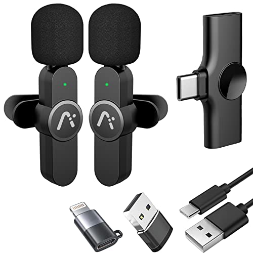 Wireless Mics, Wireless Clip on Microphones, Lapel Microphone A2d One Pair Two, for Android Phone, iPhone 15, Laptop, Video Recording - color: Black 2Type C