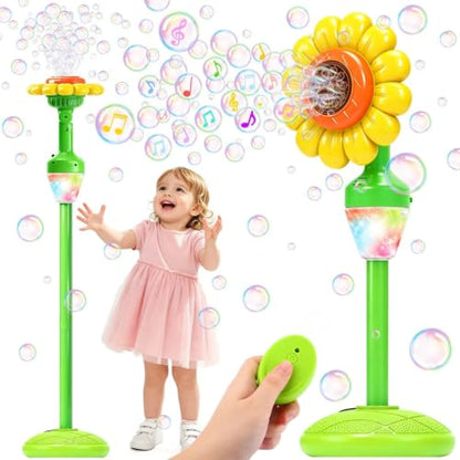 Yunaking Flower Bubble Machine Remote Control, 3 4 5 6 7 8 Year Kids Toys | 90° Bubble Blowing, Adjustable Height, With Music Light, 2 solutions, Boys Girls Christmas Gift, for Wedding Camping Party - color: Orange