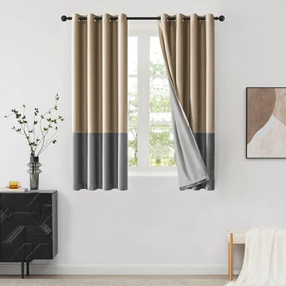 BULBUL Champagne Grey 100% Full Blackout Velvet Curtains,63 inches Long Modern Liner Curtains Thermal Drapes Panels for Living Room Bedroom Grommet Set of 2 - color: Champagne & Grey, size: 52"W x 63"L (Pack of 2)