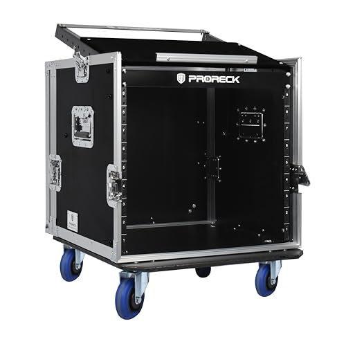 PRORECK 10U Rack/Road Case With Slant Mixer Top, And Casters, 20'' Rackable Depth, Plywood, 10U Installation Size, Pro Stage Performance. - size: 10U/Casters