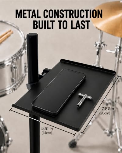 Drum Accessory Tray with Clamp, Percussion Table for Drum Set, Microphone Stand Tray, Clamp-On Drum Shelf, Adjustable Holder for Drumsticks, Headphones, Phones & Accessories, 5.5 x 8 inch - size: 5.5x8in