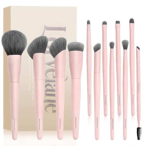 Professional Makeup Brush Set 12Pcs Pink Makeup Brushes with Case - color: Matte Pink