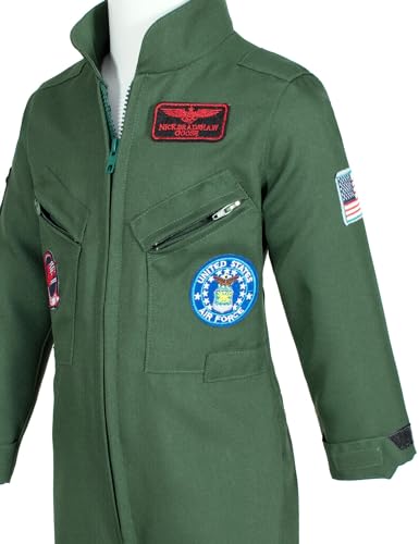 Kids Fighter Pilot Costume - Air Force Flight Suit Roleplay Dress Up with Aviator Accessories for Girls Boys - size: 4-5 Years