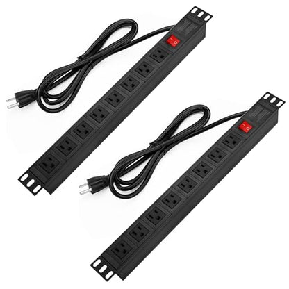 BTU 2PCS Power Strip Surge Protector Rack-Mount PDU, 8 Right Angle Outlets Wide-Spaced, Mountable Power Strip Heavy Duty for Server Racks, Commercial, 300J (Black 6FT) - color: Black 6FT-2PCS