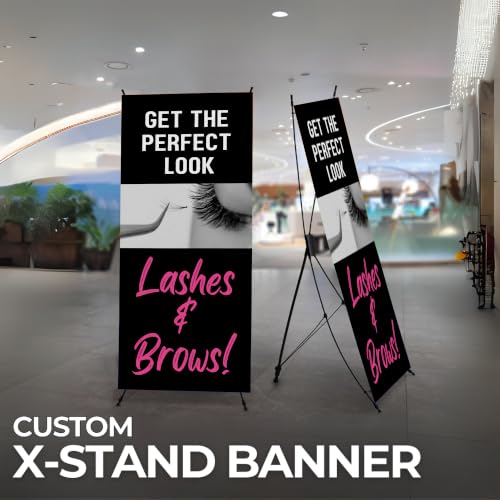 DreamController Lashes & Brows X-Stand Banner by DC | 30"x65" Tripod Display | Get the Perfect Look Lashes Brows Vertical Banner for Trade Shows & Events | Made in USA | (Stand Not Included) - color: Get the Perfect Look Lashes Brows, size: X Banner - 30x