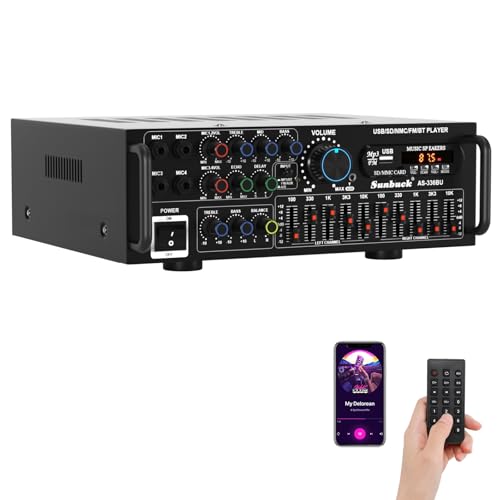 2000W Stereo Audio Amplifier for Home Theater, Car Audio, Karaoke, Party, Outdoor Camping with Multiple Input Modes EQ Mixer, Mic Input, Remote Control, 2.0 Channel