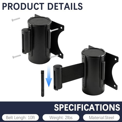 2 Pieces Retractable Belt Barrier Wall Mount Caution Belt 10 Feet with Red Case Crowd Control Barriers for Indoor and Outdoor Crowd Control Line Dividers