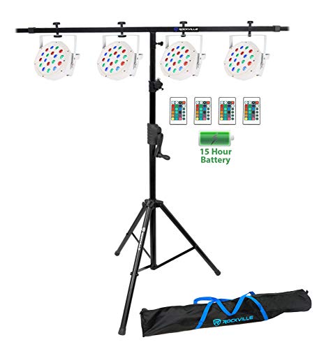Rockville Battery PAR 50 White Rechargeable DJ Wash Light 4-Pack with Stand