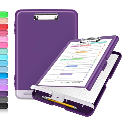Sooez Clipboard with Storage, Clip Board 8.5 x 11 with Pen Holder, Plastic Organization Case Box for Letter Legal A4 Size Paper, Low Profile Clip, Nurses Teachers Must Haves, School & Office Supplies - color: Dark Purple