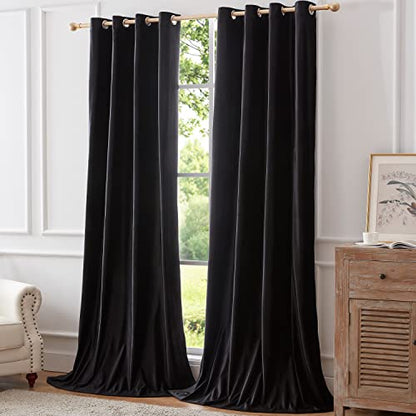 BULBUL Velvet Black Blackout Curtains 90 inch Long for Living Room - color: Black, size: 52"W x 90"L (Pack of 2)