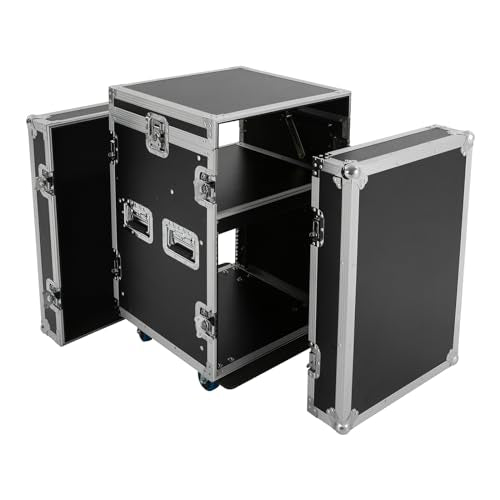 10U PA DJ Rack/Road ATA Case, Network & Stereo Rack with Slant Mixer Tops, Heavy-Duty DJ Work Table Rolling Studio Equipment Cabinet, Amplifier Mixer Storage Stand for Pro Tour Grade, Live Sound - size: 10U