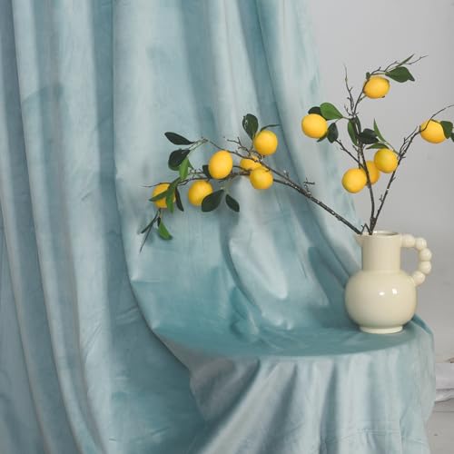 Roslynwood Velvet Eggshell Blue Curtain 63 inch Long - Curtains Block Light Rod Pocket Thermal Insulated Window Drapes Set for Living Room/Bedroom/Dining Room, W52 x L63, 2 Panels - color: Eggshell Blue, size: 52"W x 63"L (Pack of 2)