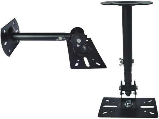 Speaker Wall Ceiling Mount Bracket w/Adjustable Swivel Tilt, Hold up to 66lbs, Retractable Telescopic Arm for Home Surround Sound System Bookshelf Satellite Speakers (2 Packs Black)