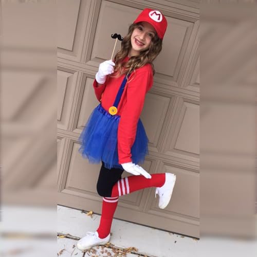 7 Pcs Halloween Cosplay Costumes Accessories Set for Women Plumber Costume Outfit Cosplay Party Tutu Hat - color: Red