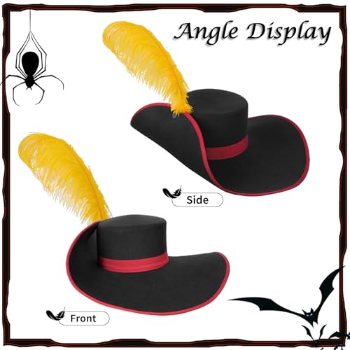 Cavalier Hat Puss Cosplay Cat Boots Costume Hat for Adult, Halloween Hats with Feather for Men/Women