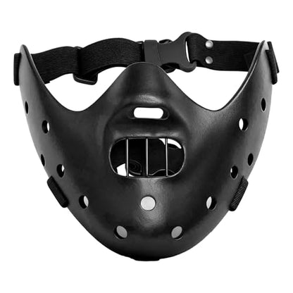 Hannibal Lecter Mask Cosplay The Silence of The Lambs Half Face Resin Mask | Halloween Costume Prop, Durable Resin, Sponge Pads, Adjustable Buckle Straps, Open Mouth Cage, Adult, for Role Play Party - color: Black