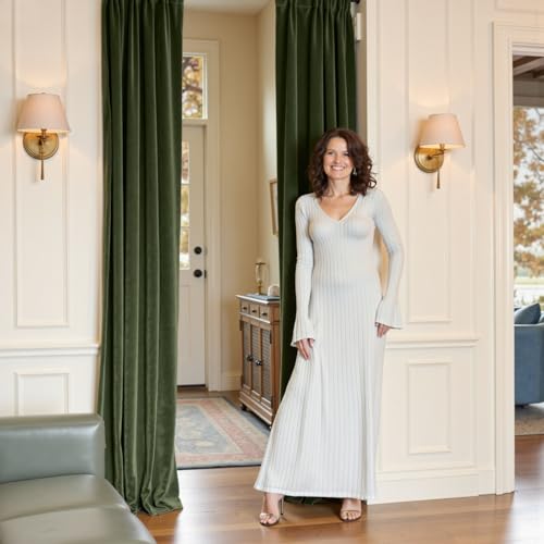 Lazzzy Green Velvet Curtains 84 Inch Long Blackout Pinch Pleated Thermal Insulated Room Darkening Modern Luxury Back Tab Window Drapes for Bedroom Living Room 2 Panels, 52 x 84 Inch, Moss Green - color: Moss, size: 52"W x 84"L (Pack of 2)