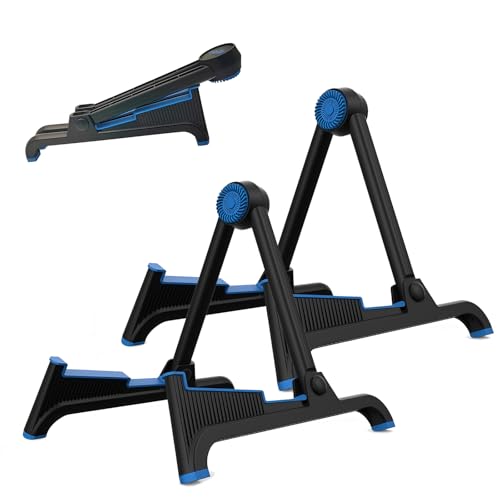 nalu Classic A-Frame Tripod Adjustable Guitar Stand for Acoustic Bass Electric Guitars and Ukuleles Folding Floor Stand Small Good for Traveling (BlueRubber+BlackFrame2pack) - color: BlueRubber+BlackFrame2pack