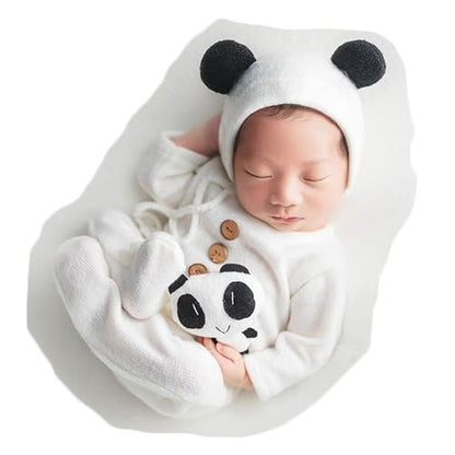 Zeroest Newborn Photography Bear Outfit Baby Photoshoot Props | New Born Boy Girl Hat Clothes Set, Infant Photo Prop Outfits - color: Black and White