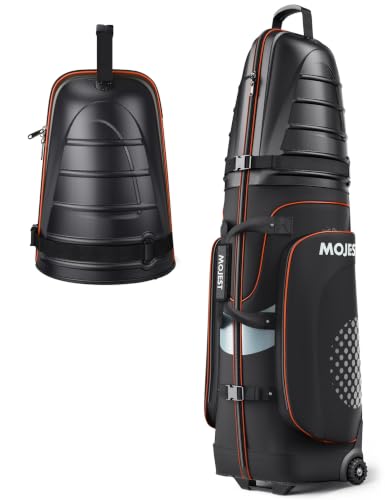 Golf Travel Bags for Airlines with Wheels, Hard Case Top and 1680D Heavy Duty Oxford Protect Golf Clubs, Lightweight and Easy to Maneuver - color: Black & Orange