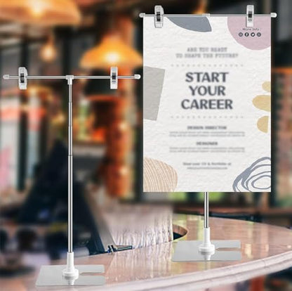 2-Pack T-Shaped Adjustable Metal Banner Holder Table Poster Stand Advertising Display Banner Stand Store Counter Display for Indoor Outdoor Store Board Display Show