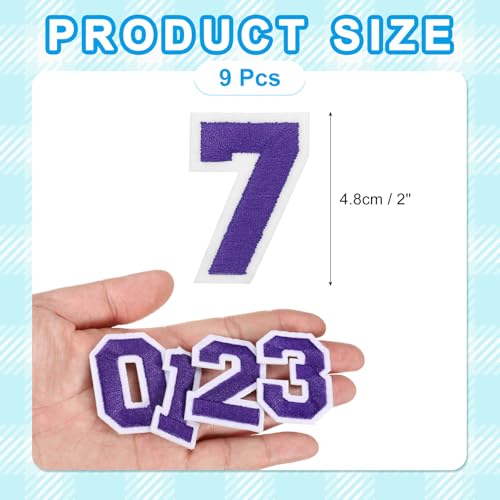 MECCANIXITY Iron on Number Patches 2" Number 7 Iron on Embroidered Patch Sew on Letter Stickers Applique for Repairing Clothing Jeans Shoes Hats DIY(Purple, Pack of 9) - style: Number 7