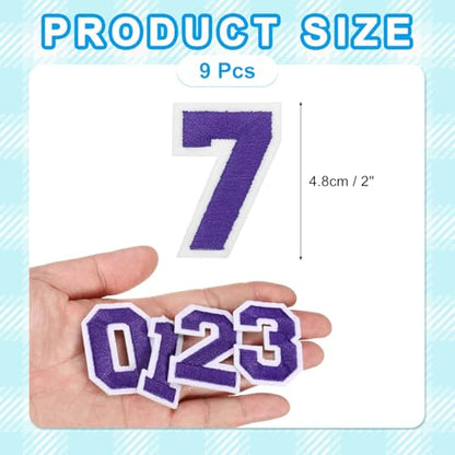 MECCANIXITY Iron on Number Patches 2" Number 7 Iron on Embroidered Patch Sew on Letter Stickers Applique for Repairing Clothing Jeans Shoes Hats DIY(Purple, Pack of 9) - style: Number 7