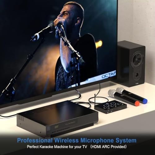 Wireless Karaoke Microphone System, Microphone Mixer Dual Handheld Wireless Microphones, HDMI & AUX in/Out, Optical Out, 100ft Range, Karaoke Mic for TV, Speakers, Singing, Church & Wedding-Black