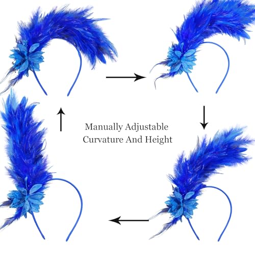 Loieryk Feathers Fascinator Headband 1920s Queen Headpiece Fascinators Hats for Women Tea Party Flower Headpiece - color: Blue