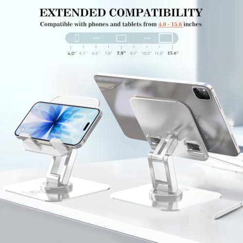 OCYCLONE iPad Stand, 360° Rotating Adjustable Foldable iPad Tablet Stand Holder for Desk Compatible with Kindle Tablet iPad 4" - 15.6" Portable Monitor Stand, White - color: White