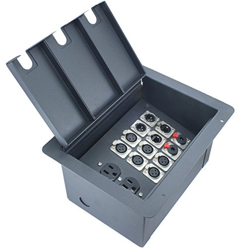 FBL12+AC Recessed Floor Box With 6 XLR Female, 2 XLR Male, 2 Ethernet, 2 TRS + Duplex AC (Pre-wired: 100' Wires) - color: Pre-wired: 100' Wires