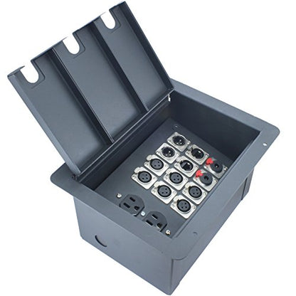 FBL12+AC Recessed Floor Box With 6 XLR Female, 2 XLR Male, 2 Ethernet, 2 TRS + Duplex AC (Pre-wired: 25' Wires) - color: Pre-wired: 25' Wires