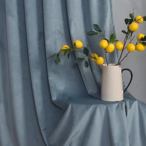 Roslynwood Velvet Stone Blue Curtain 84 inch Long - Curtains Block Light Rod Pocket Thermal Insulated Window Drapes Set for Living Room/Bedroom/Dining Room, W52 x L84, 2 Panels - color: Stone Blue, size: 52"W x 84"L (Pack of 2)