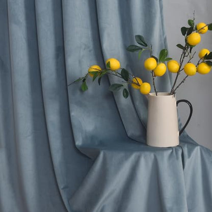 Roslynwood Velvet Stone Blue Curtain 84 inch Long - Curtains Block Light Rod Pocket Thermal Insulated Window Drapes Set for Living Room/Bedroom/Dining Room, W52 x L84, 2 Panels - color: Stone Blue, size: 52"W x 84"L (Pack of 2)