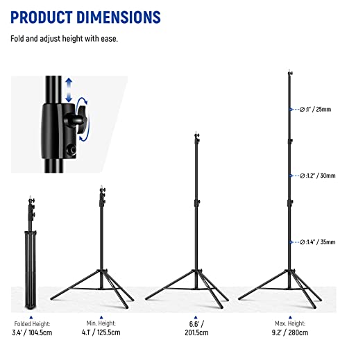NEEWER 9.2ft/2.8m Air Cushioned Light Stand, Heavy Duty Metal Photography Tripod Stand with 1/4" to 3/8" Reversible Spigot, 3 Way Mounting Interface & Metal Locking Knobs, Max Load 5.5lb/2.5kg | Metal Stand with 1/4" to 3/8" Reversible Spigot, 3 Way Mount
