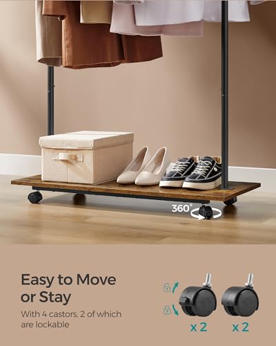 SONGMICS Clothes Rack with Wheels, Metal Garment Rack with Shelf | Clothing Rack for Hanging Clothes, 38.8 Inches, Loads up to 110 lb, Rustic Brown and Black, COLTEN Collection UHSR151B01 - color: Black, style: Single Rod