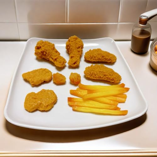 17pcs Artificial Fake Fried Food Model Set, Included Fake Fried Chicken Leg &Wing&Nuggets&Popcorn and Fake Fries,Simulation Fried Food Photography Display Props - color: 17pcs Fake Fried Food Model Set
