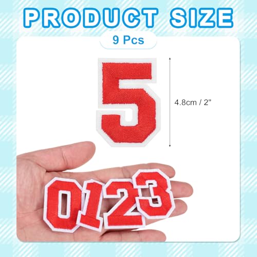 MECCANIXITY Iron on Number Patches 2" Number 5 Iron on Embroidered Patch Sew on Letter Stickers Applique for Repairing Clothing Jeans Shoes Hats DIY(Red, Pack of 9) - style: Number 5