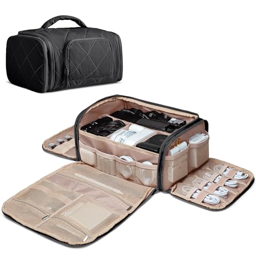 Marscamd Cable Organizer Bag for Travel Cords & Chargers, Black - color: Black