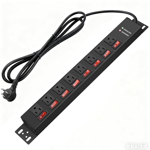 Jgstkcity Rack Mount PDU Power Strips,8 Outlet Surge Protector,Individual Switches,1.5U Rackmount Server Racks,14AWG Heavy Duty Extension Cord,15A 125V 1875W (Standard Power Cord, 12 FT Cable) - size: 12 FT Cable