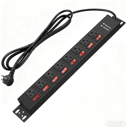 Jgstkcity Rack Mount PDU Power Strips,8 Outlet Surge Protector,Individual Switches,1.5U Rackmount Server Racks,14AWG Heavy Duty Extension Cord,15A 125V 1875W (Standard Power Cord, 12 FT Cable) - size: 12 FT Cable