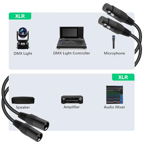 J&D XLR Cable 2-Pack, 3 Pin to 5 Pin Adapter (Male to Female & Female to Male) - DMX Microphone Cable for Audio & Stage Lighting, DMX512 Light Turnaround, 30 cm
