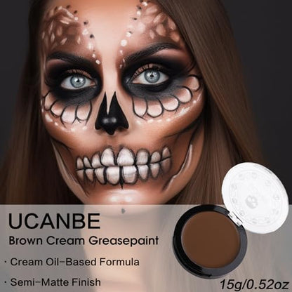 UCANBE Brown Face Body Paint Makeup Foundation, Non-Toxic Greasepaint for Adults Party, Waterproof Cream Face Painting Kit for Halloween Werewolf Leopard Camo Hunting SFX Make Up, Cosplay & Costumes - color: Brown