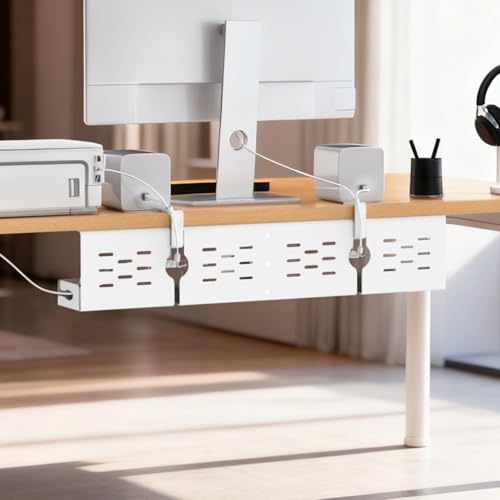 Univivi Under Desk Cable Management Tray, Cable Management, 32 inch, White | Durable Steel Material, Under Desk Cable Tray with No-Drill C-Clamp and Screw Mount, Wire Management for Office/Home - color: White, size: 32"