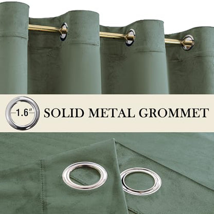 YOFUN Sage Green Velvet Blackout Curtains 2 Panels Set, 84 inches Long Grommet Top Thermal Insulated Velvet Drapes for Living Room/Hallway/Dining/Holiday Party, W52 x L84 in - color: Sage Green, size: 52"W x 84"L (Pack of 2)