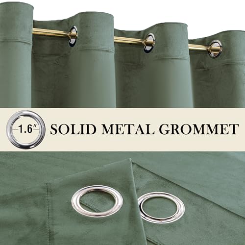 YOFUN Sage Green Velvet Blackout Curtains 2 Panels Set, 96 inches Long Grommet Top Thermal Insulated Velvet Drapes for Living Room/Hallway/Dining/Holiday Party, W52 x L96 in - color: Sage Green, size: 52"W x 96"L (Pack of 2)