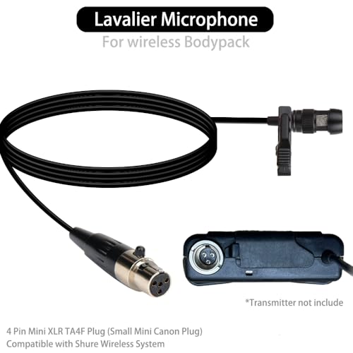 YXG Lavalier Microphone Lapel Microphone, Heart Shaped Directional Condenser mic Compatible with Shure Wireless Bodypack Transmitter, with 1.45m Cable Mini XLR 4 Pin TA4F Plug