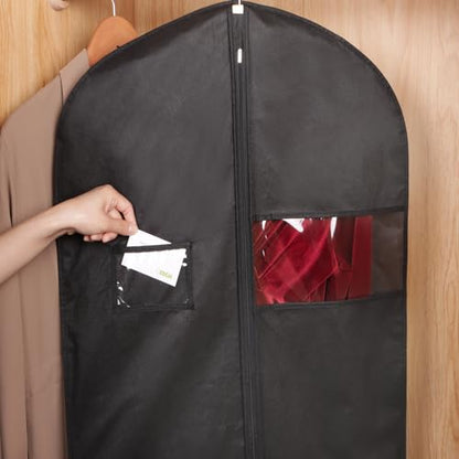 KEEGH 60 inch Dress Bags for Gowns Long (Set of 15) Black | Clear Window, Label Pocket, Garment Bags for Hanging Clothes, Dress Bags for Closet Storage, Clothes Cover for Coats Dresses - size: 60"-15pcs