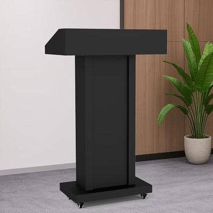 GARVIN Podium Stand with 4 Lockable Wheels, Heavy-Duty Metal Lecterns & Podiums with Hidden Storage, 46.5”H Portable Pulpit for Church, School, Office and Conference, Black - color: Black-03