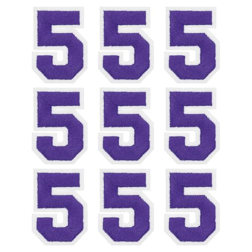MECCANIXITY Iron on Number Patches 2" Number 5 Iron on Embroidered Patch Sew on Letter Stickers Applique for Repairing Clothing Jeans Shoes Hats DIY(Purple, Pack of 9) - style: Number 5